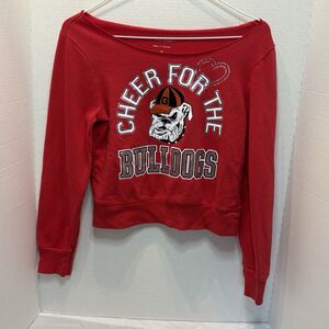 Women’s “Cheer For The Bulldogs” Off The Shoulder Sweatshirt Size 12 Red